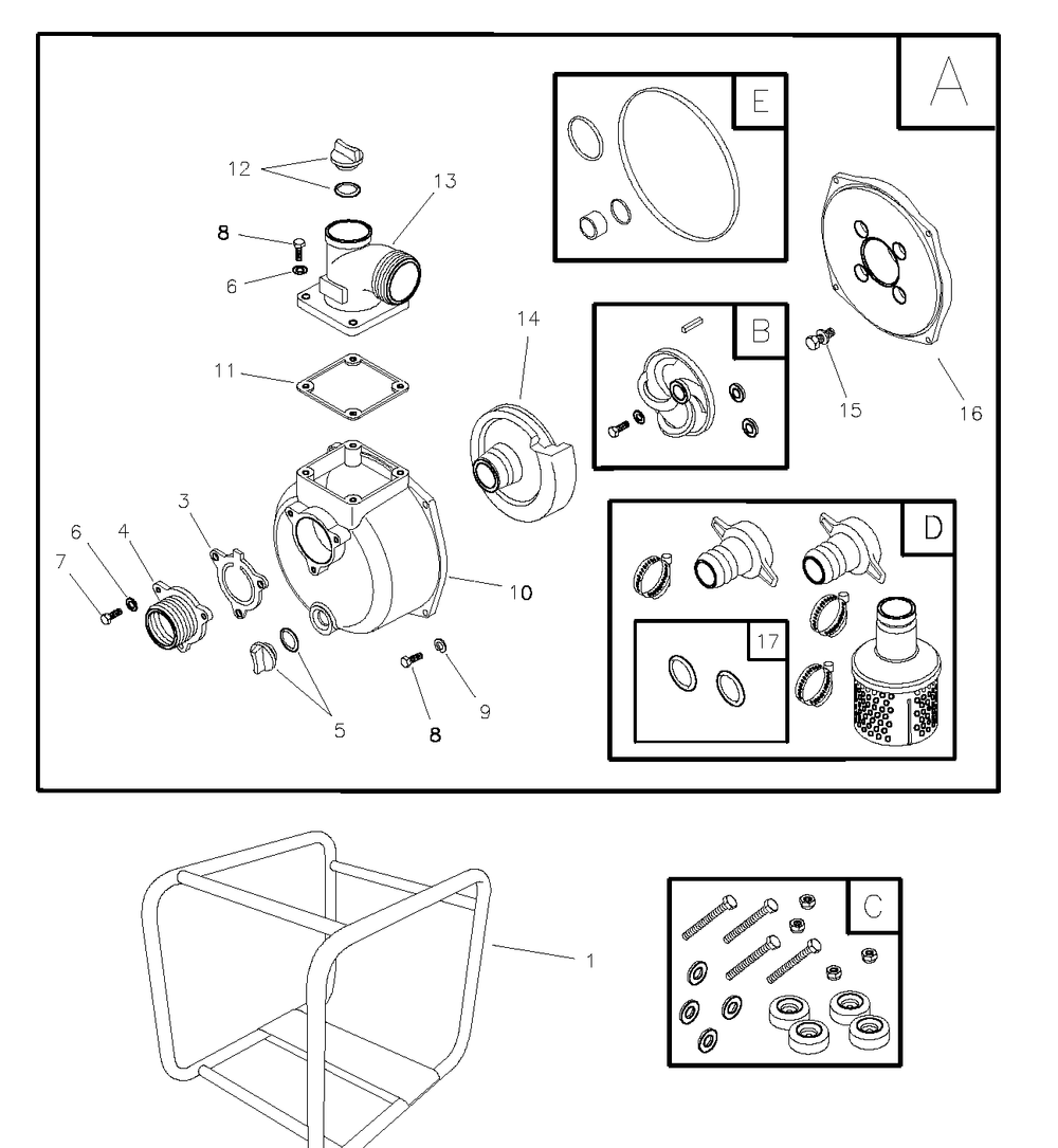 Main Unit Diagram and Parts List for 073012-0-248GPM  Briggs and Stratton Water Pump